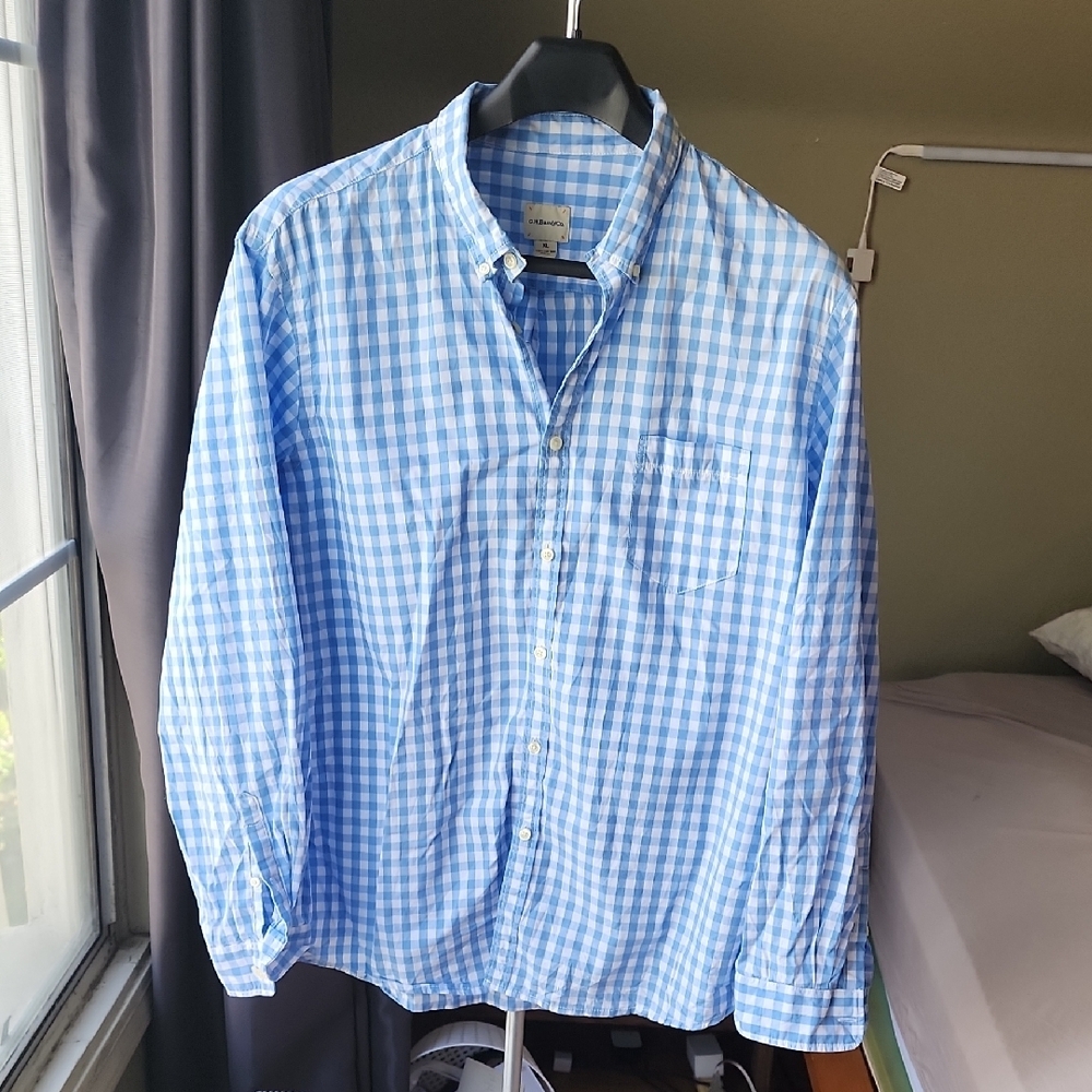 G.H. Bass & Co. 100% Cotton Button Down XL Blue Gingham Plaid